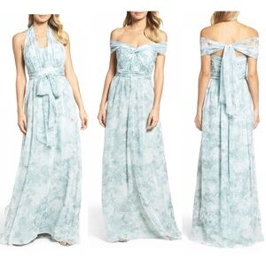 NWT Jenny Yoo Nyla Floral Print Convertible Strapless Chiffon Gown Sz 6